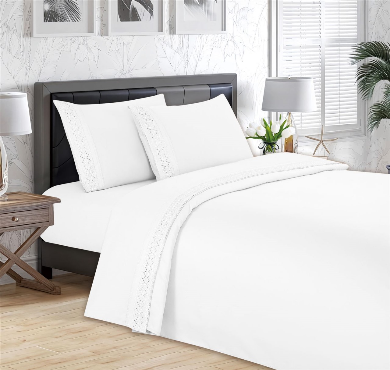 JUEGO DE SÁBANAS 3000 HILOS 2 PLAZAS BLANCO