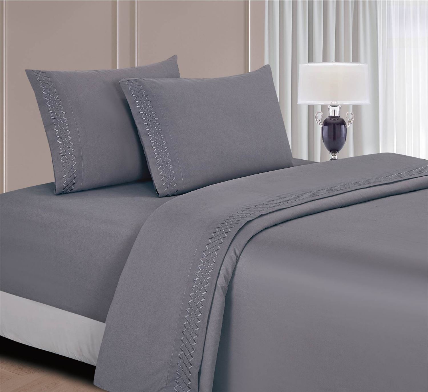 JUEGO DE SÁBANAS 3000 HILOS 1.5 PLAZAS GRIS