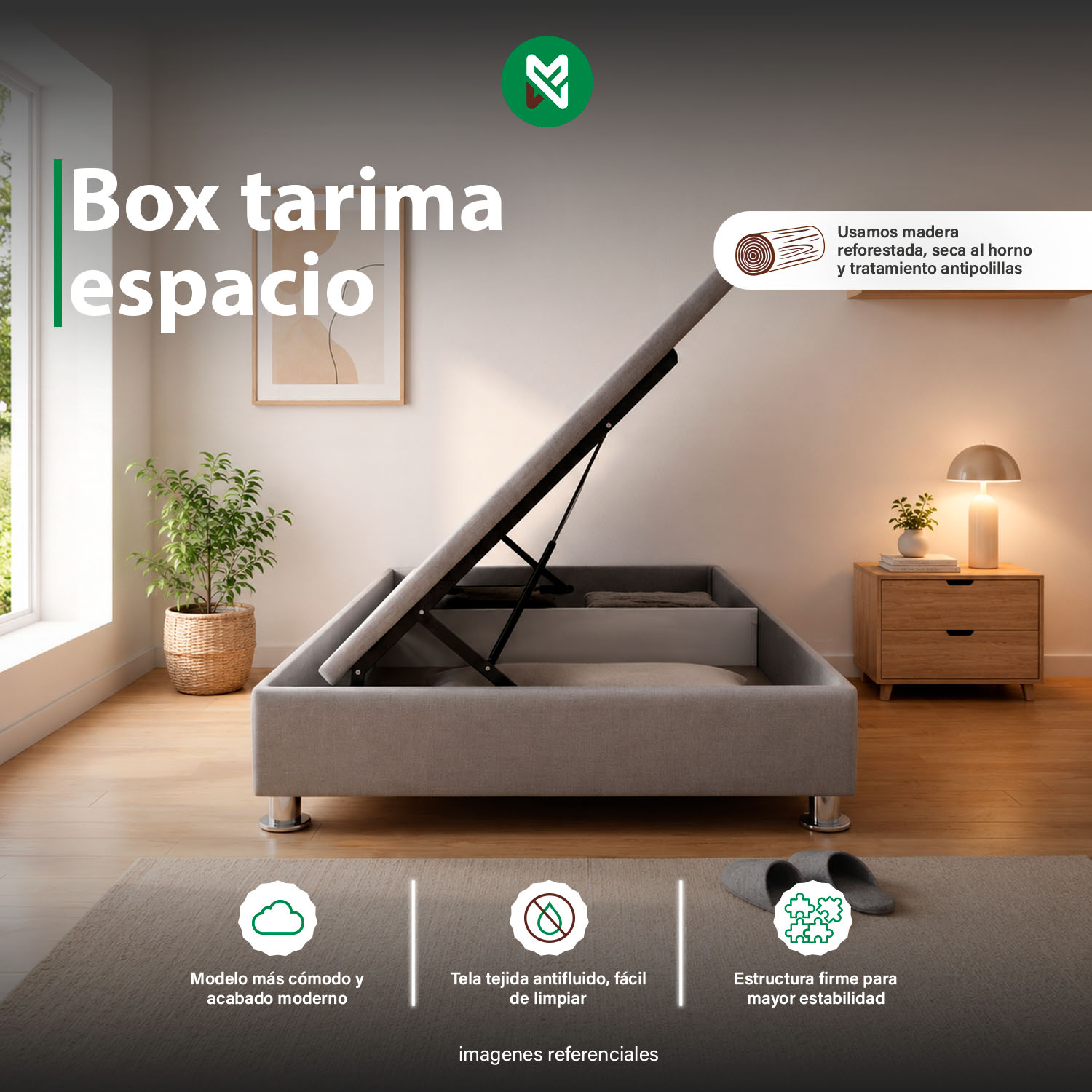 BOX TARIMA ESPACIO REFORZADO MADERA INGENIERIA CON TELA ALPHA - Imagen 3