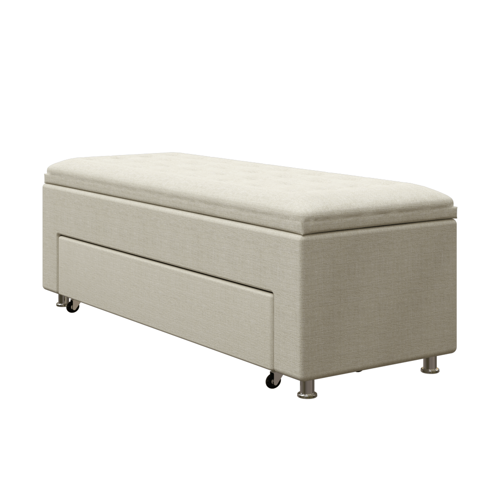 Zapatera de madera tapizada baúl 150cm- color beige - Tela antifluidos - Imagen 2