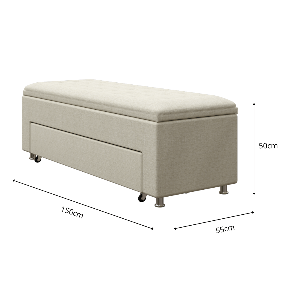 Zapatera de madera tapizada baúl 150cm- color beige - Tela antifluidos - Imagen 3