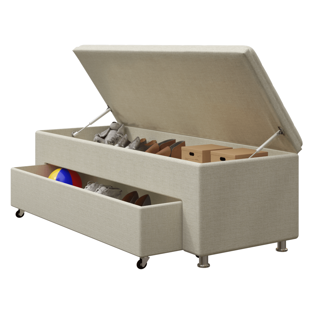Zapatera de madera tapizada baúl 150cm- color beige - Tela antifluidos - Imagen 4