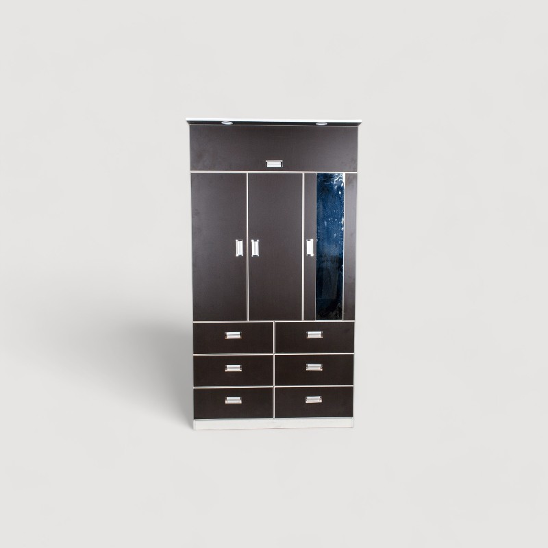 ROPERO 110cm - 4 PUERTAS - CAJA DE SEGURIDAD + LUCES LED - COLOR WENGUE