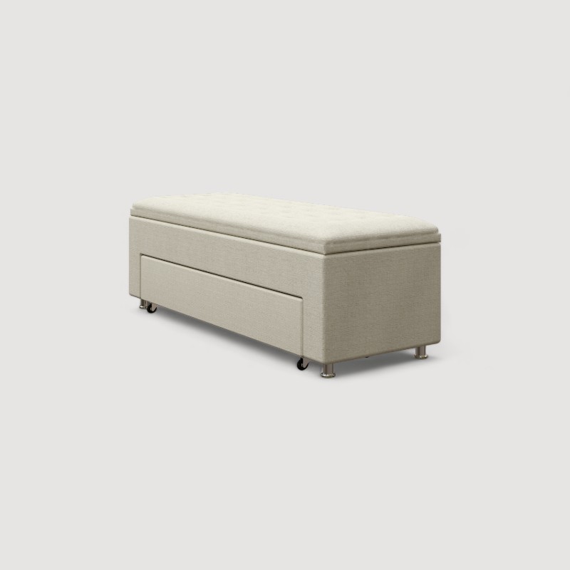 Zapatera de madera tapizada baúl 150cm- color beige - Tela antifluidos