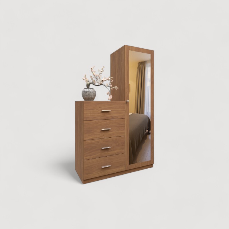 CÓMODA MODULAR 1 PUERTA 4 CAJONES + ESPEJO