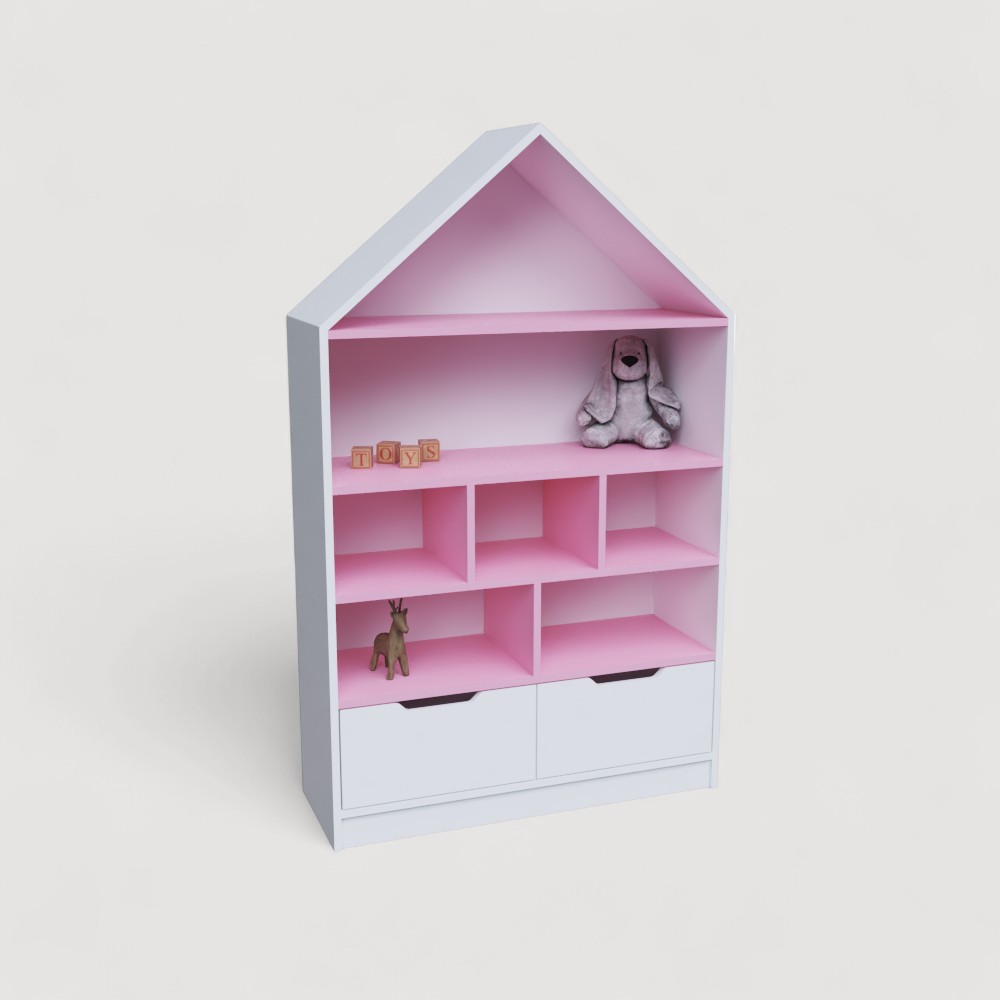 ORGANIZADOR DE JUGUETES ROSA CON FORMA DE CASA + 2 CAJONES