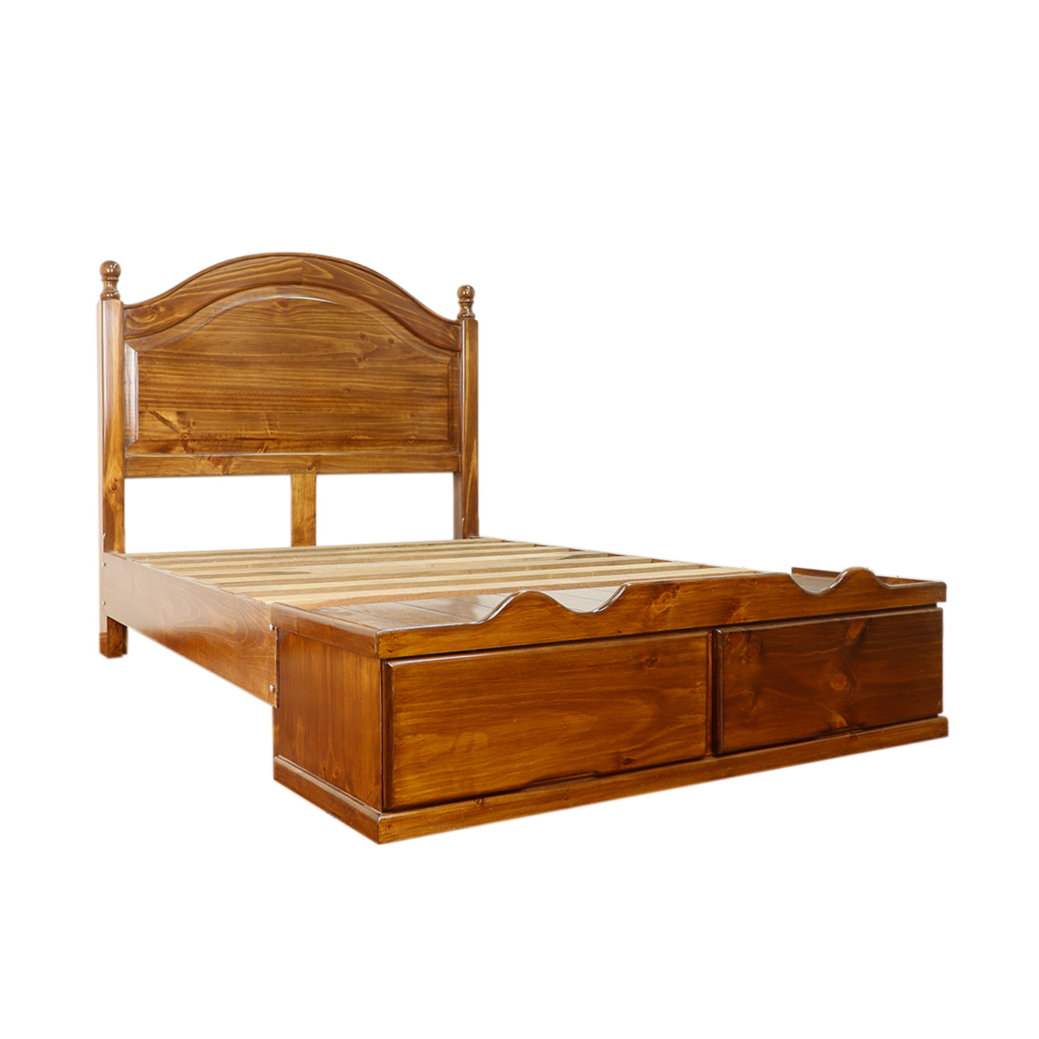 Cama con Sabanera Torneada Patas 3x3 - acabado miel - Imagen 2