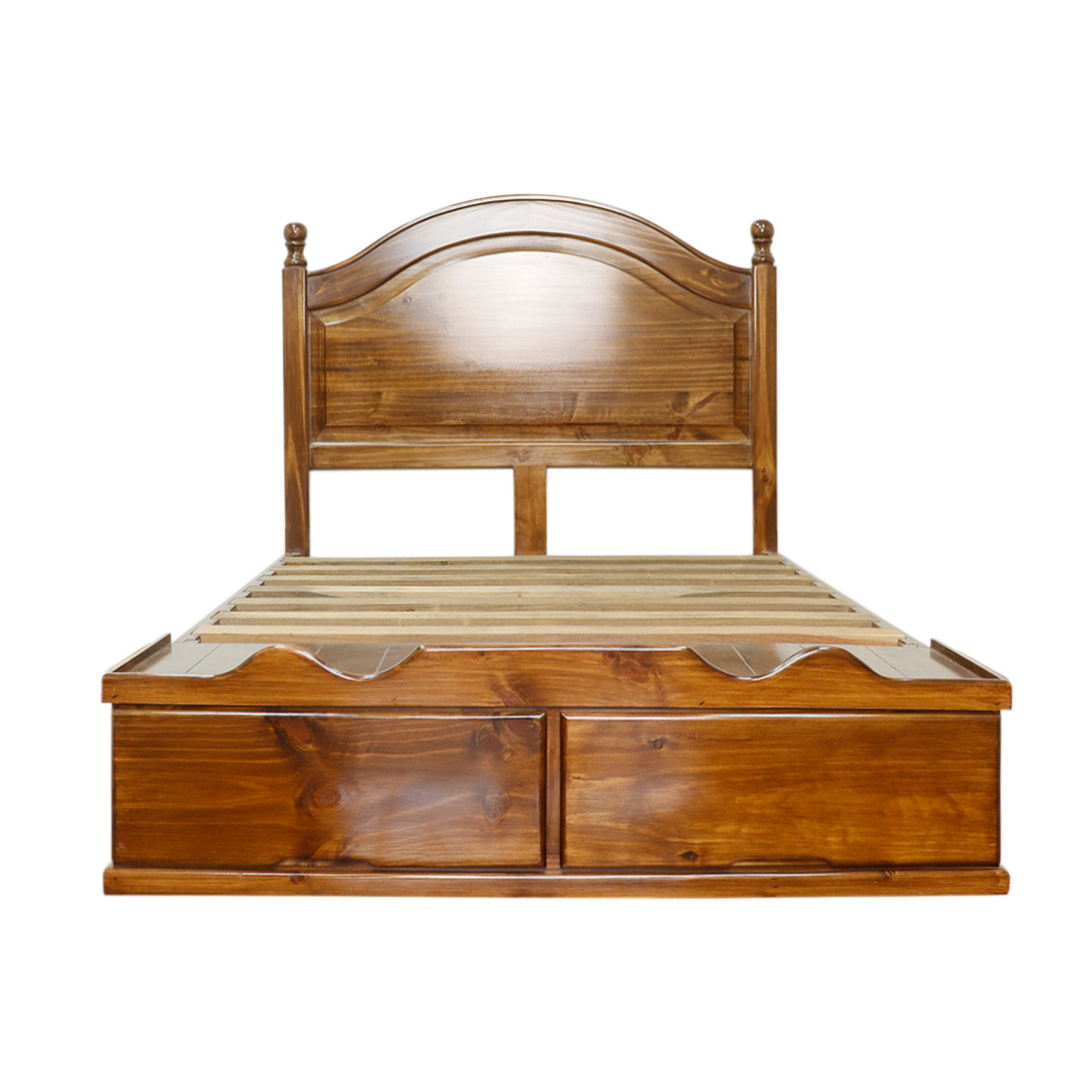 Cama con Sabanera Torneada Patas 3x3 - acabado miel
